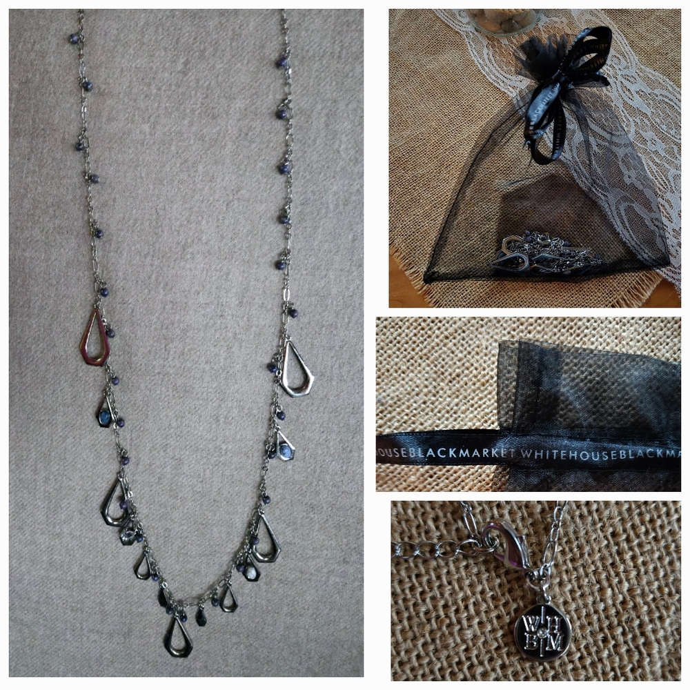 White House Black Market Beaded Stone Charm Necklace & Giftbag